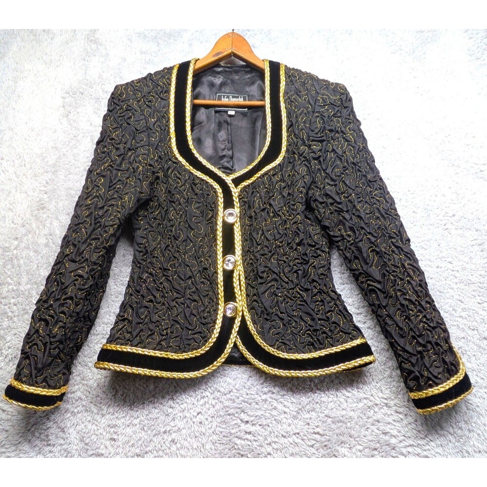 VTG Julie Duroche After Five Black Gold Trim Evening Jacket Womens 12 USA